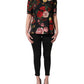 Black Floral Crepe Frill Detail Blouse Top
