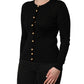 Black Wool Knitted Button Front Cardigan Sweater