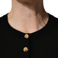 Black Wool Knitted Button Front Cardigan Sweater