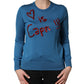 Blue Silk Sequined CrewNeck Pullover Sweater
