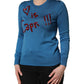 Blue Silk Sequined CrewNeck Pullover Sweater