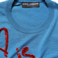 Blue Silk Sequined CrewNeck Pullover Sweater