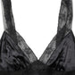 Black Silk Lace Trim Camisole V-neckline Tank Top