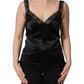 Black Silk Lace Trim Camisole V-neckline Tank Top