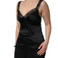 Black Silk Lace Trim Camisole V-neckline Tank Top