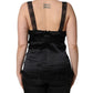 Black Silk Lace Trim Camisole V-neckline Tank Top