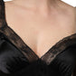 Black Silk Lace Trim Camisole V-neckline Tank Top