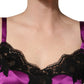 Purple Silk Lace Trim Camisole Sleeveless Tank Top