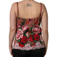 Brown Rose Print Satin Lace Camisole Tank Top