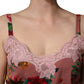 Brown Rose Print Satin Lace Camisole Tank Top