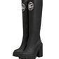 Black Rubberised Leather High Boots Shoes