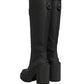 Black Rubberised Leather High Boots Shoes