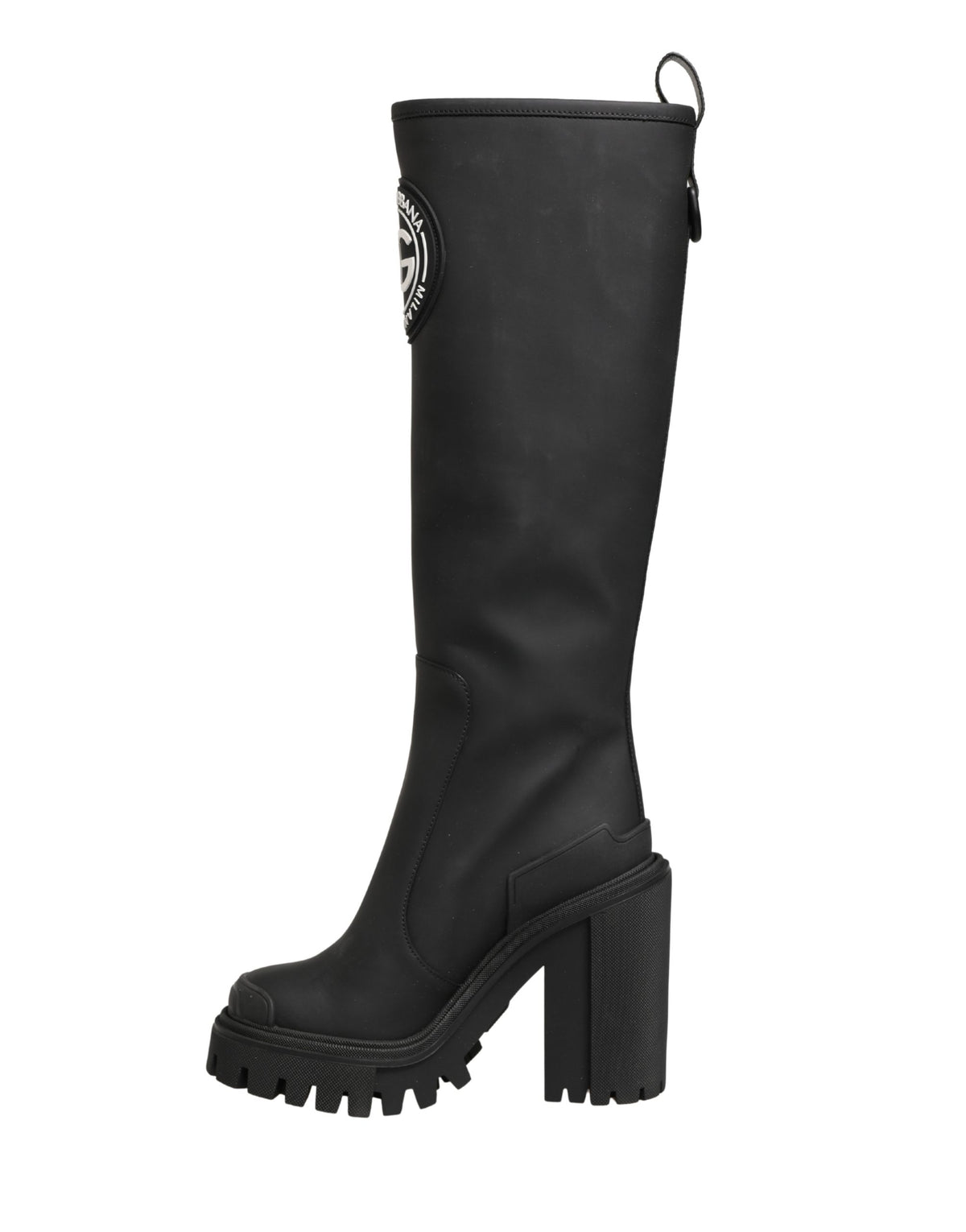 Black Rubberised Leather High Boots Shoes