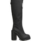 Black Rubberised Leather High Boots Shoes