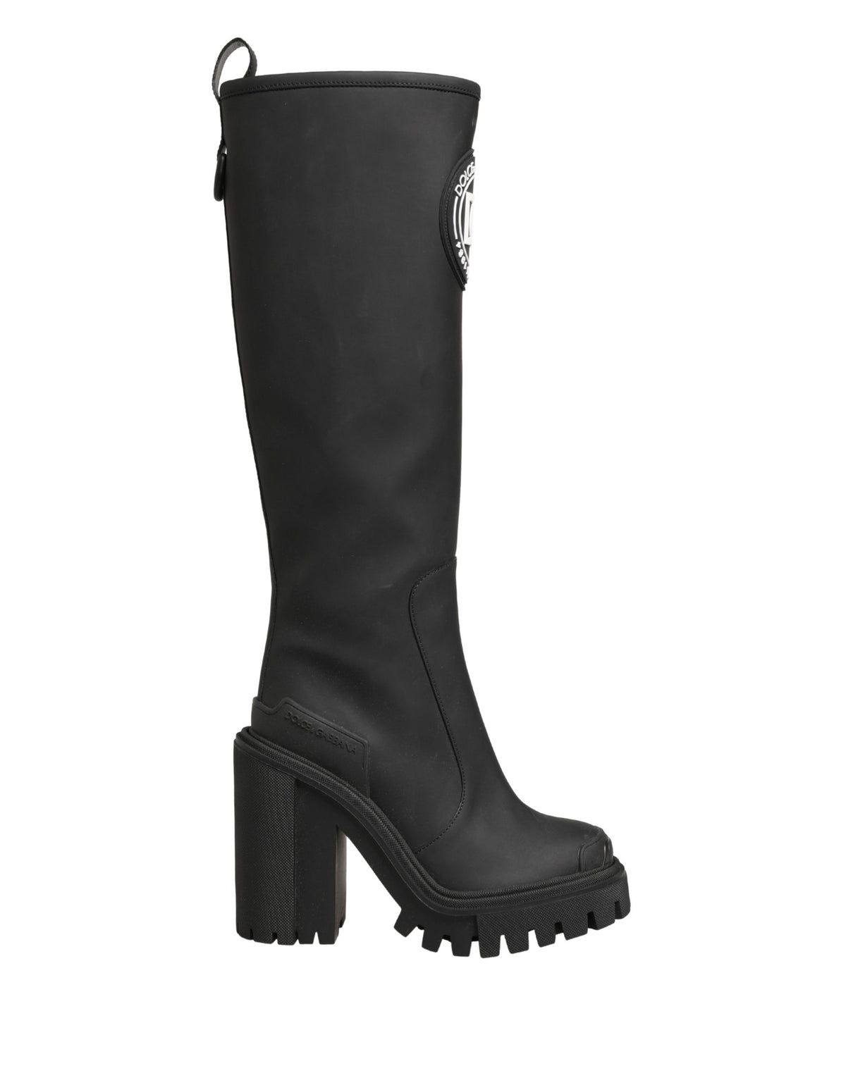 Black Rubberised Leather High Boots Shoes