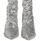 Silver Sequined Short Boots Stretch Shoes