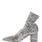 Silver Sequined Short Boots Stretch Shoes