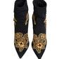 Black Gold Embroidery Crystal Boots Shoes