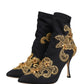Black Gold Embroidery Crystal Boots Shoes