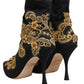 Black Gold Embroidery Crystal Boots Shoes