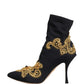Black Gold Embroidery Crystal Boots Shoes