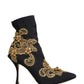 Black Gold Embroidery Crystal Boots Shoes