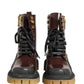 Maroon Leather Lace Up Biker Boots Shoes