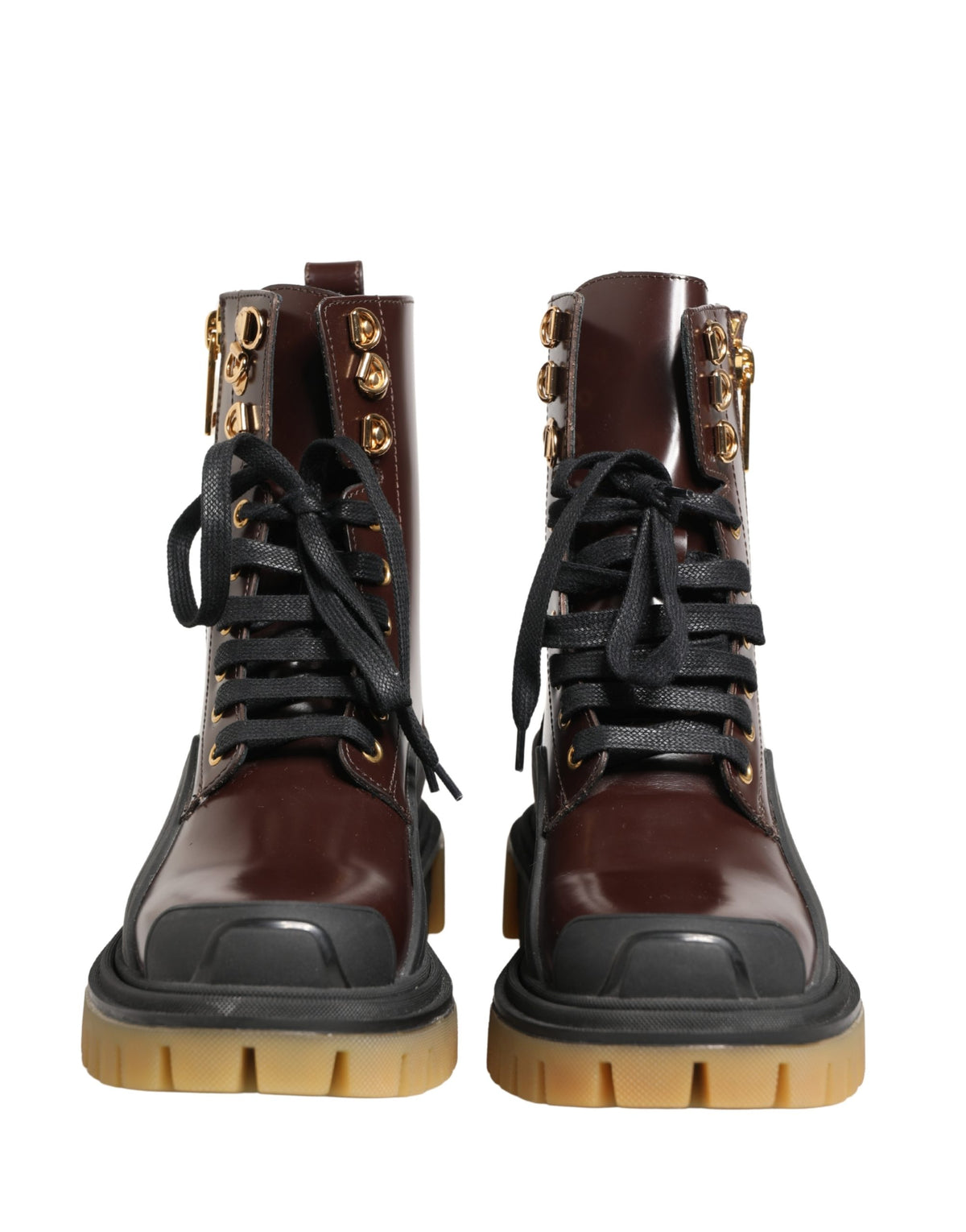 Maroon Leather Lace Up Biker Boots Shoes