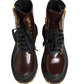 Maroon Leather Lace Up Biker Boots Shoes
