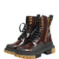 Maroon Leather Lace Up Biker Boots Shoes