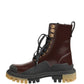Maroon Leather Lace Up Biker Boots Shoes