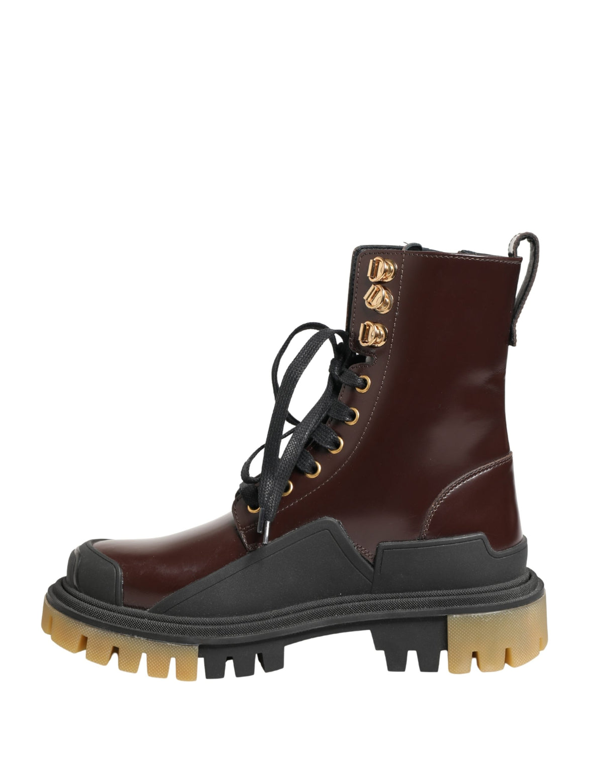 Maroon Leather Lace Up Biker Boots Shoes