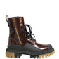 Maroon Leather Lace Up Biker Boots Shoes