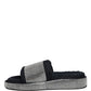 Black Crystal Embellished Platform Slides Shoes