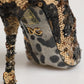 Gold Leopard Sequin Sock Ankle Boots Shoes