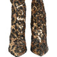 Gold Leopard Sequin Sock Ankle Boots Shoes