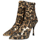 Gold Leopard Sequin Sock Ankle Boots Shoes