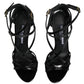 Black Leather Stiletto Heel Sandals Shoes