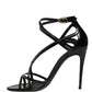Black Leather Stiletto Heel Sandals Shoes