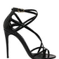 Black Leather Stiletto Heel Sandals Shoes