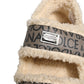 Beige Faux Fur Logo Print Flats Sandals Shoes