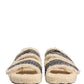 Beige Faux Fur Logo Print Flats Sandals Shoes