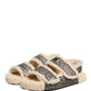Beige Faux Fur Logo Print Flats Sandals Shoes