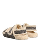 Beige Faux Fur Logo Print Flats Sandals Shoes