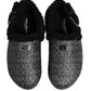 Gray Faux Fur Jacquard Mules Sandals Shoes