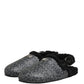 Gray Faux Fur Jacquard Mules Sandals Shoes
