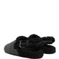 Gray Faux Fur Jacquard Mules Sandals Shoes