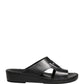 Black Leather Cutout DG Logo Sandals Shoes
