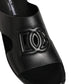 Black Leather Cutout DG Logo Sandals Shoes