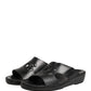 Black Leather Cutout DG Logo Sandals Shoes